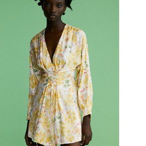 NWOT Zara Yellow Floral Print Corset Dress Size Small/Med